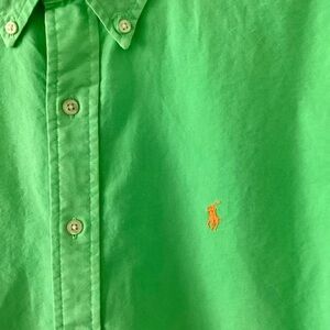 Ralph Lauren Button Down Classic Fit 100%Cotton Shirt. Color Neon Green, Size XL